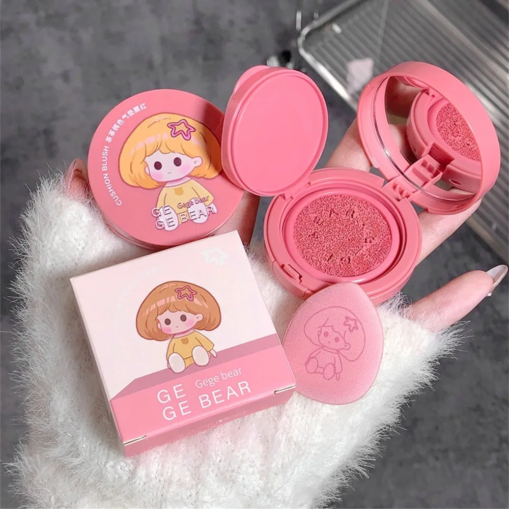 Cuscino d'aria Blush Cream Waterproof Lasting Natural Cream Cheek Tint Blush con Puff Peach Pink Rouge Girl Blush Facial Makeup