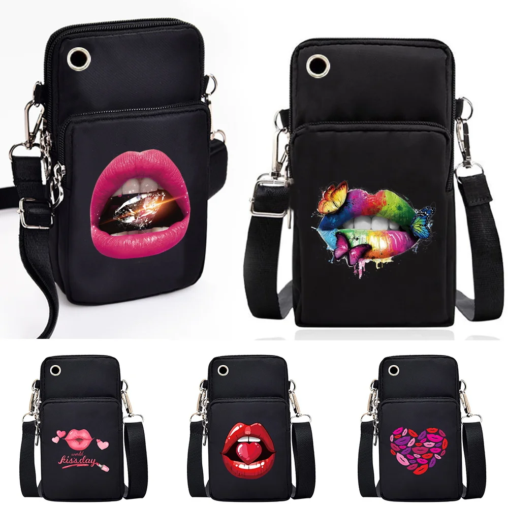 Shoulder Bags Unisex Waterproof Mobile Phone Bags Universal for Samsung/xiaomi/iphone Shoulder Bags Mouth Printing CrossBody Bag