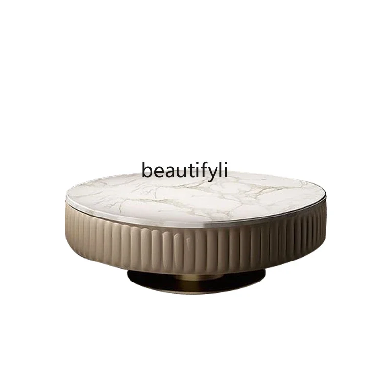 الشمال معتدل الفاخرة الرخام طاولة القهوة المستديرة الفولاذ المقاوم للصدأ الإبداعية طاولة شاي مستديرة بسيطة أريكة رخامية طاولة جانبية G1218 #2
