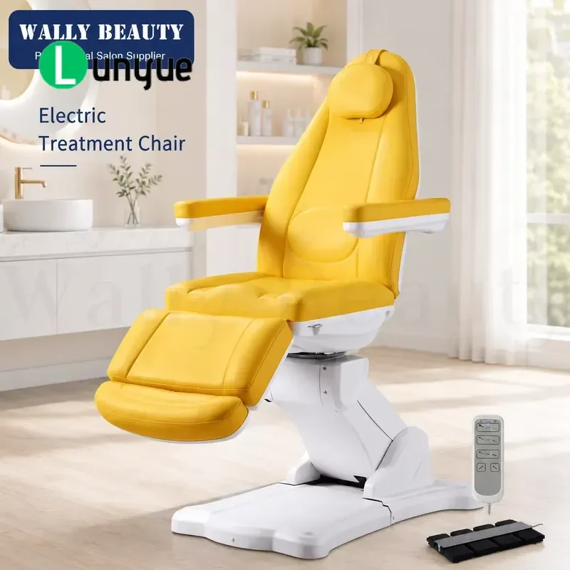Modern Yellow Electric Facial Bed Multifunctional Spa Massage Chair For Beauty Treatment Adjustable Comfortable Design