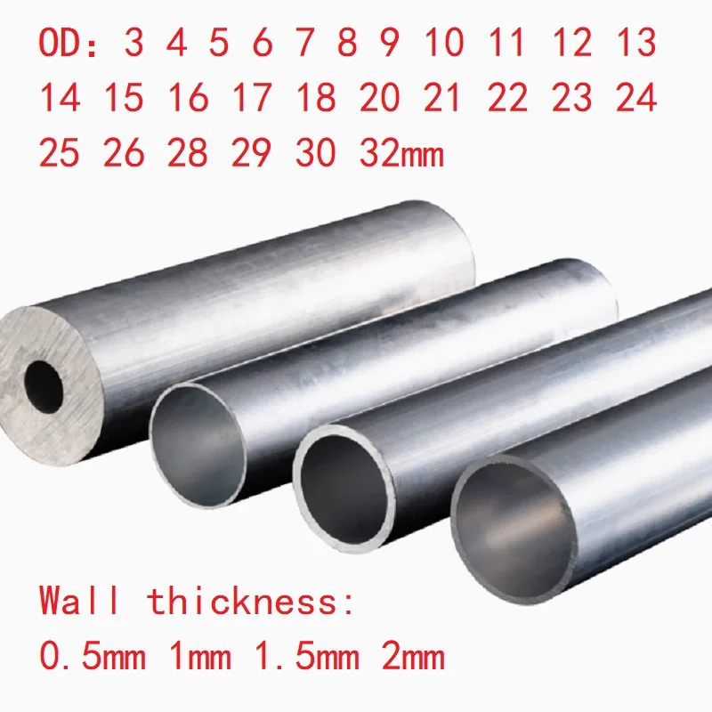 Aluminium Tube Wall Thickness 0.5mm  1mm 1.5mm 2mm Outer Diameter 3 ~ 32mm Round 6061 Aluminum Alloy Metal Pipe