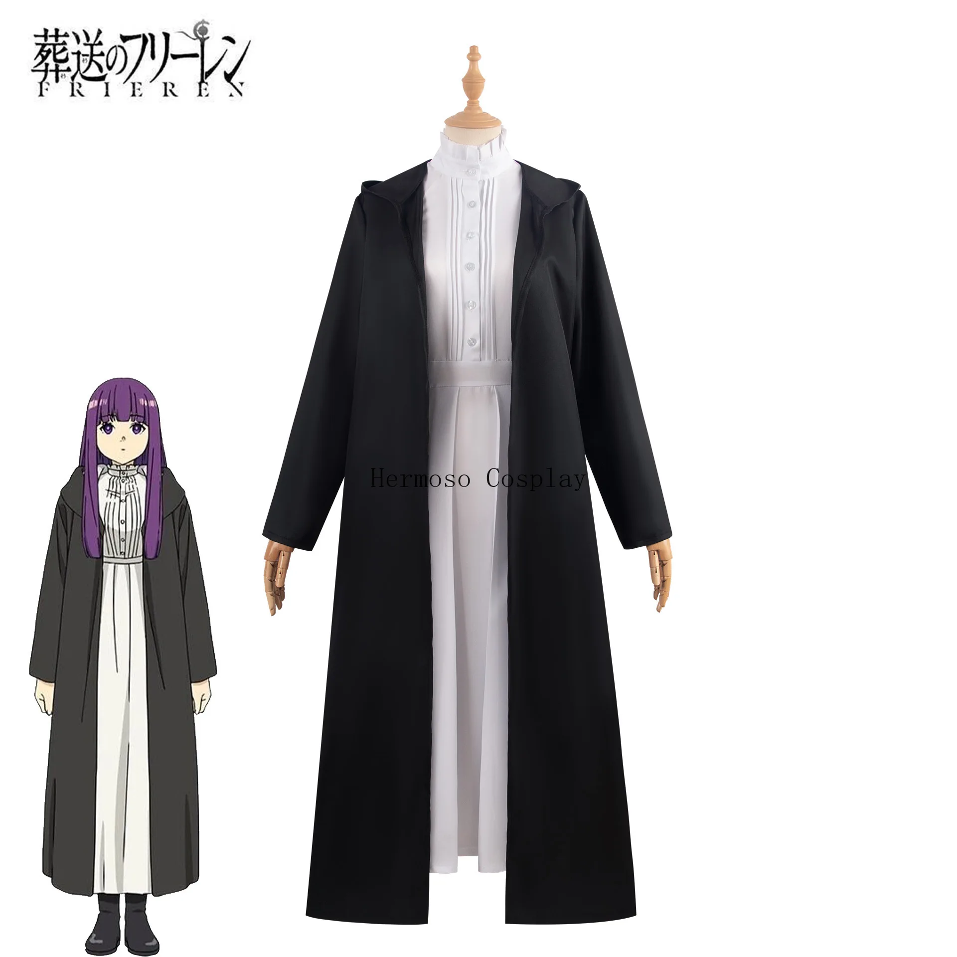 Disfraz de helecho de Frieren Beyond Journey's End para mujer, peluca de Anime, chaqueta de vestido, uniforme, sombreros, ropa de fiesta de cumpleaños