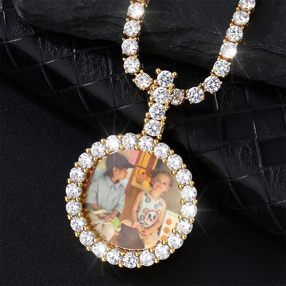 D&Z New 3D Custom Photo Pendant Small Size Solid Back 4mm Width Stones Side Hip Hop Jewelry Personalized Cubic Zircon Chain Gift