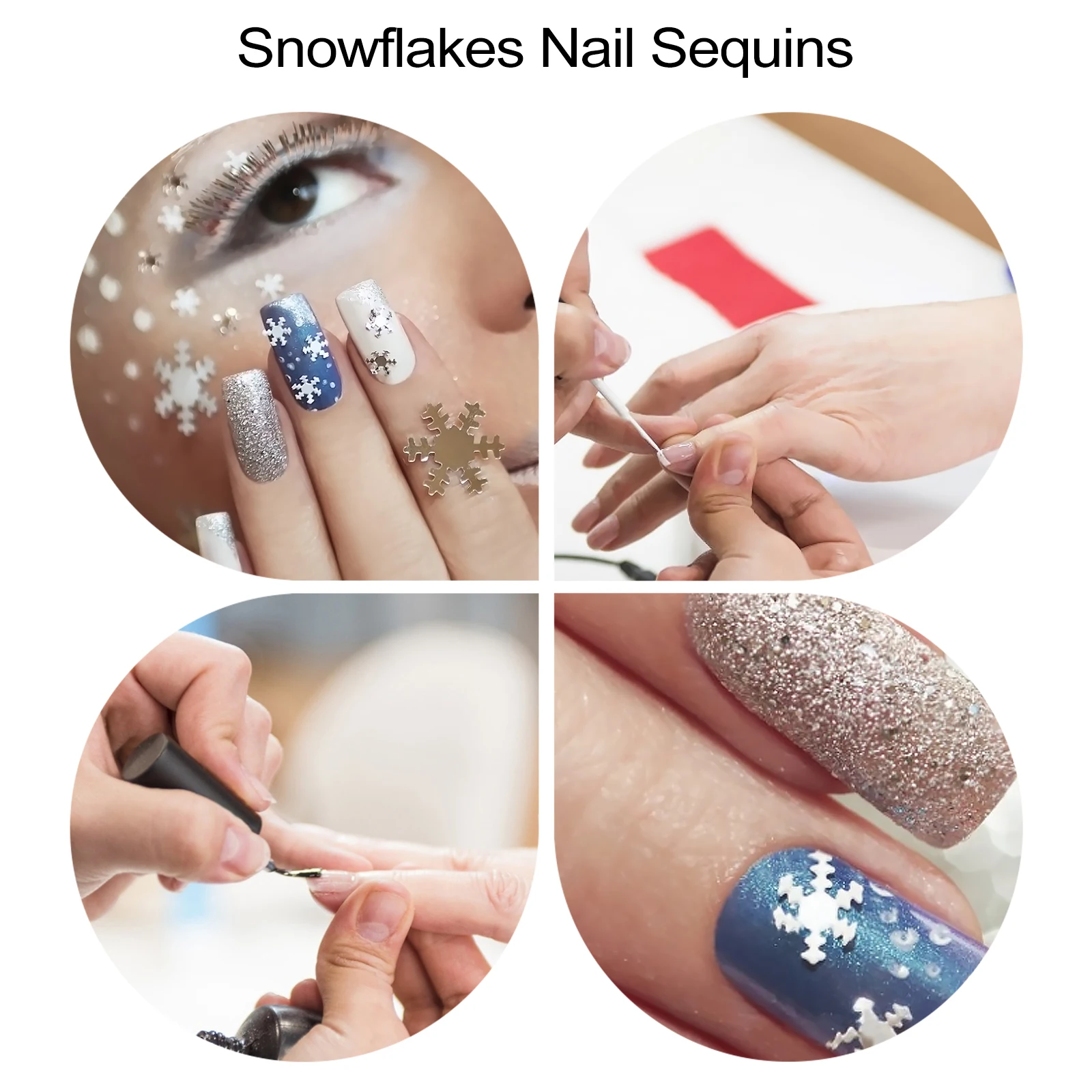 

Christmas Nail Art Patches Snowflake Sequin Design Stylish Manicure Decor For Natural Artificial Nails Holiday Decoration