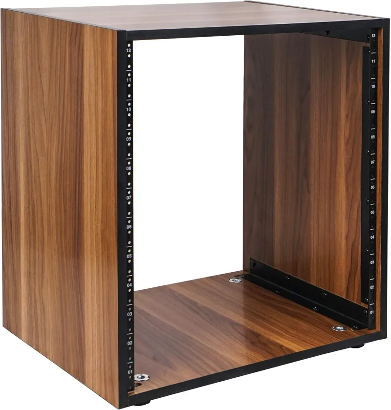 DIY 12U Studio Rack with Furniture Grade Walnut Laminate, Rubber Feet, Casters (SDRK-12WN)