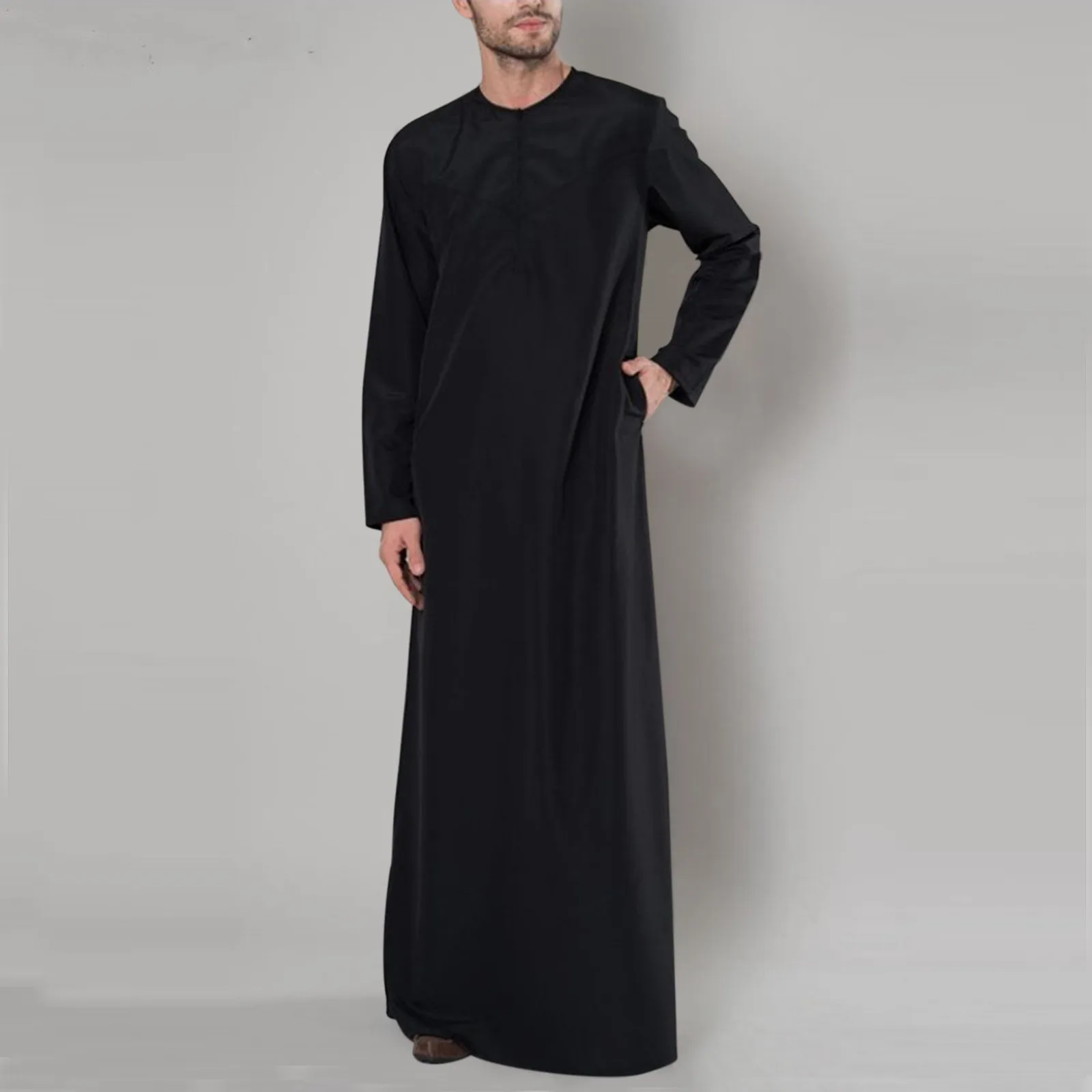 Vêtements musulmans Thobe Jubba pour hommes, Robe à manches longues, Robe caftan arabe saoudien, Robe à col rond, Robe indienne islamique, Robe Ramadan, Eid, Mode