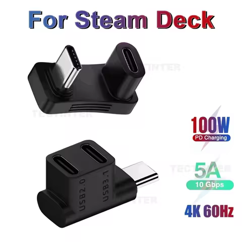 Fit for Steam Deck 2-in-1 Extension Connector Right Angle Type-C USB C Splitter Adapter Male to Female Game Console Accessories