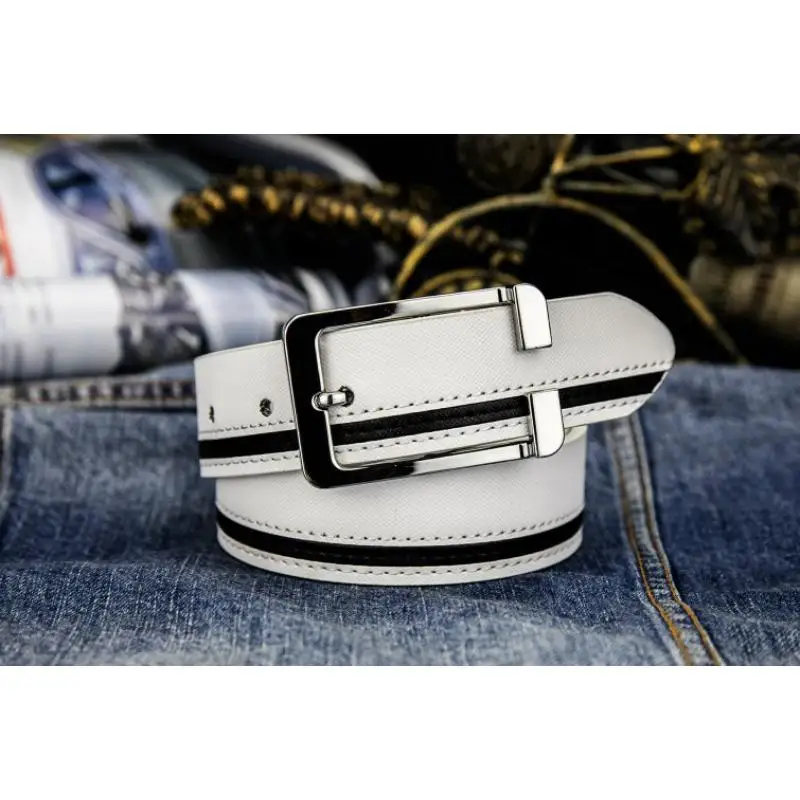 120CM Men Belt White Luxury Clothing Accessories Pin Buckle Casual Fashion Korean Style Cowhide Jf5146  Black Simple Elements