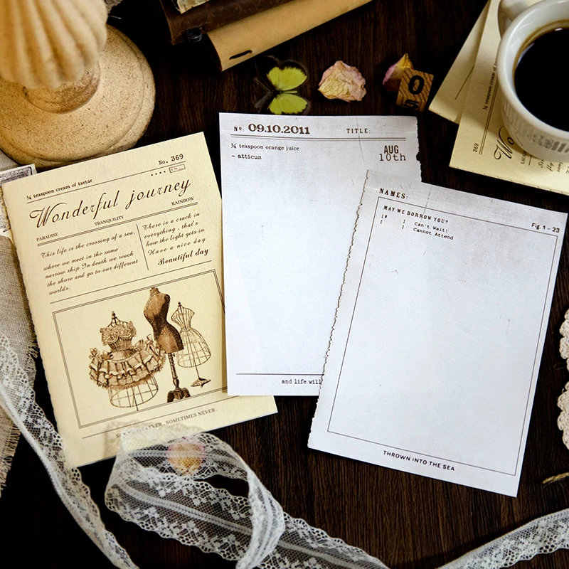 30Sheets Material Paper Book Vintage Note Book Memo Decorative written Pad Background Writing Scrapbooking Label 175*25MM