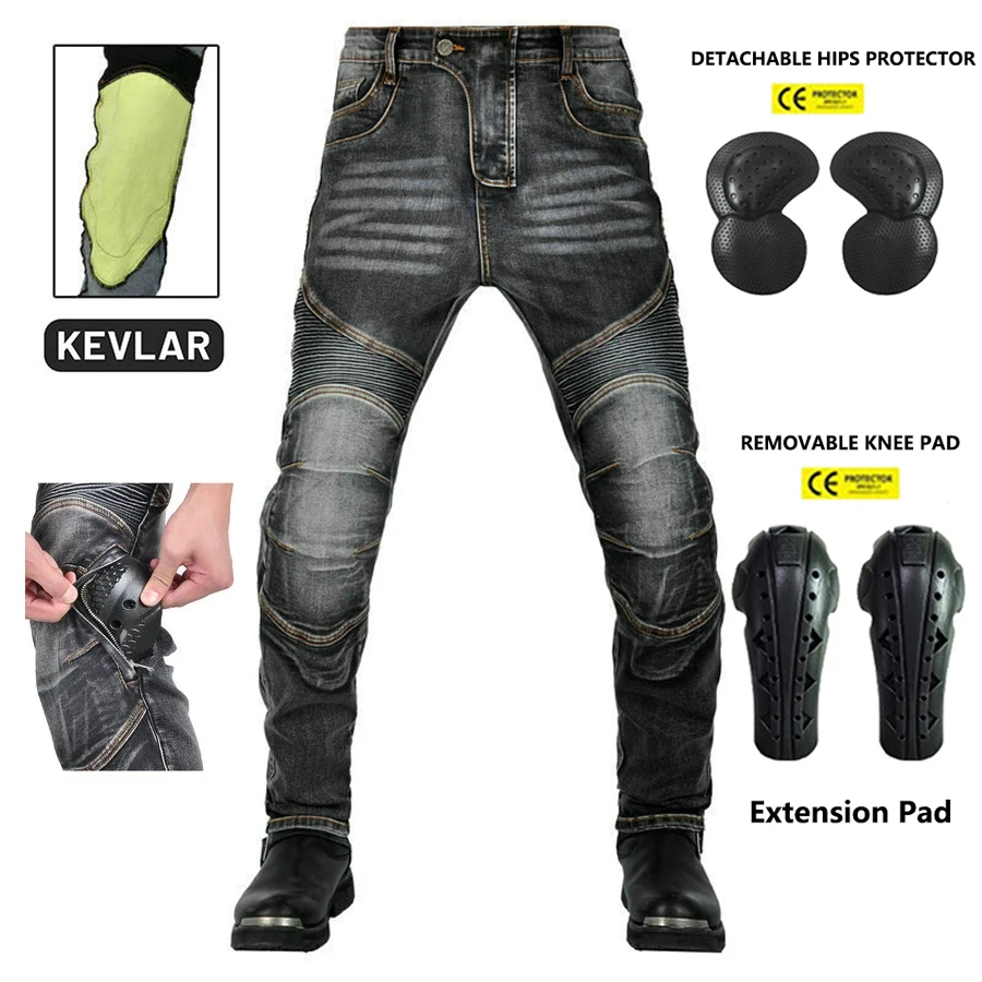 2024 Men Motorcycle Pants Aramid Motorcycle Jeans Protective Gear Riding Touring Black Motorbike Trousers Blue Motocross Jeans