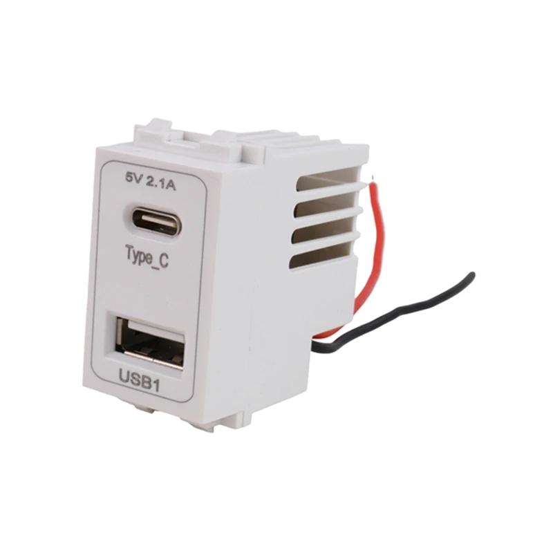 ABVO-New 5V 2.1A USB Type-C Dual Port Power Module 220V Socket Phone Charging Module Transformer Power Adapter