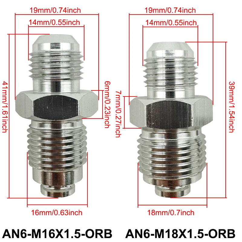 6AN M16X1.5 M18X1.5 Adapter Fitting For Car Transmission Oil Coolers Fuel Tank Turbocharger Hydraulic Booster Pump Brake Bleeder