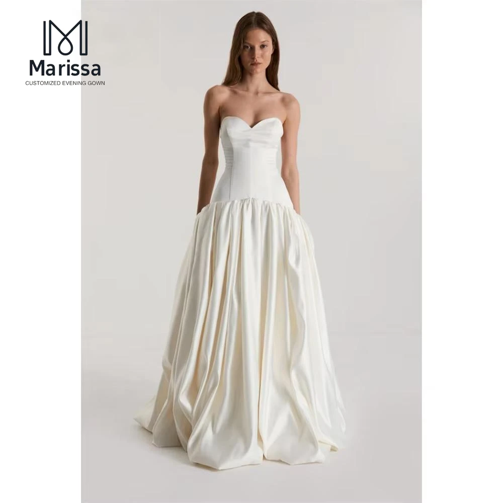 Marissa Line A Gala Dress Elegant White Satin Custom Made Luxurious Women's Evening Dresses for Special Occasions Off-shoulder