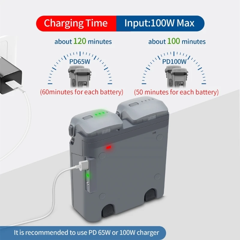 Imagem -03 - Power Double Battery Charging Hubs Carregador de Bateria para Dji Air Voos Bateria Bidirecional de Carregamento Hubs Power Bank Power Bank