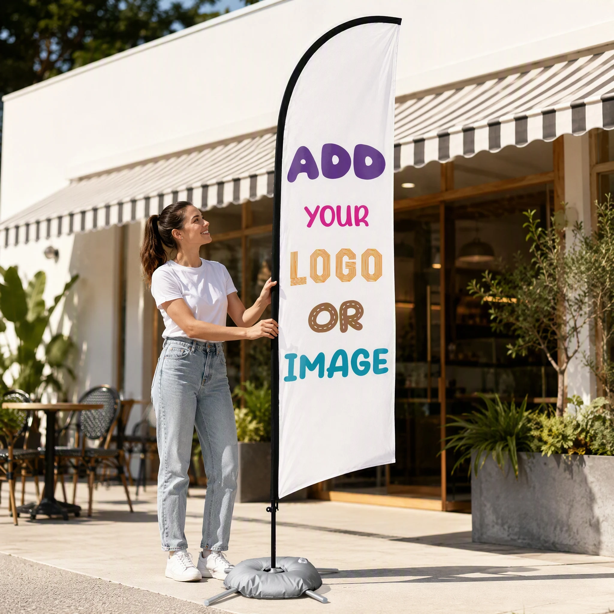 Custom Feather Flag Personalized Logo Advertising Beach Banner with Pole Cross Base Water Bag for Store Event Outdoor Display