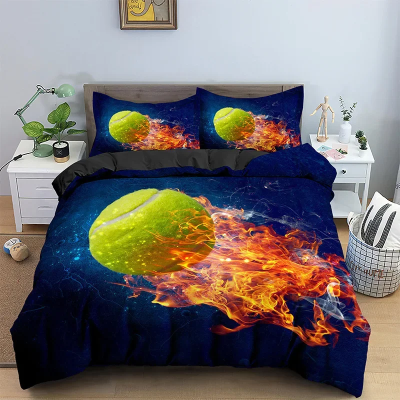 Tennis Ball Duvet Cover Set King/Queen Size,Sports Game Themed Bedding Set for Kids Boys Adult,Modern Bedroom Decor Quilt Cover