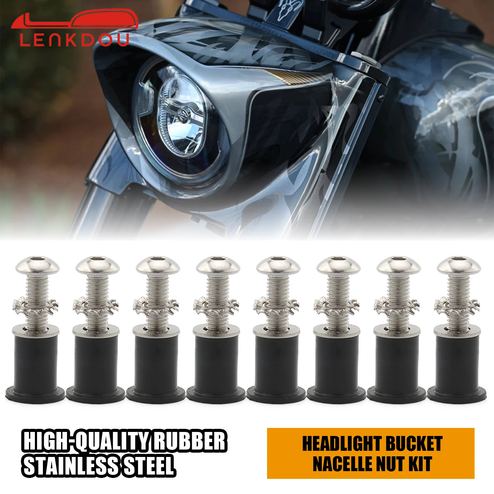 For Harley Sportster Dyna Softail Touring 1996-2022 Stainless Steel Headlight Cover Screw Kit with Rubber Gaskets