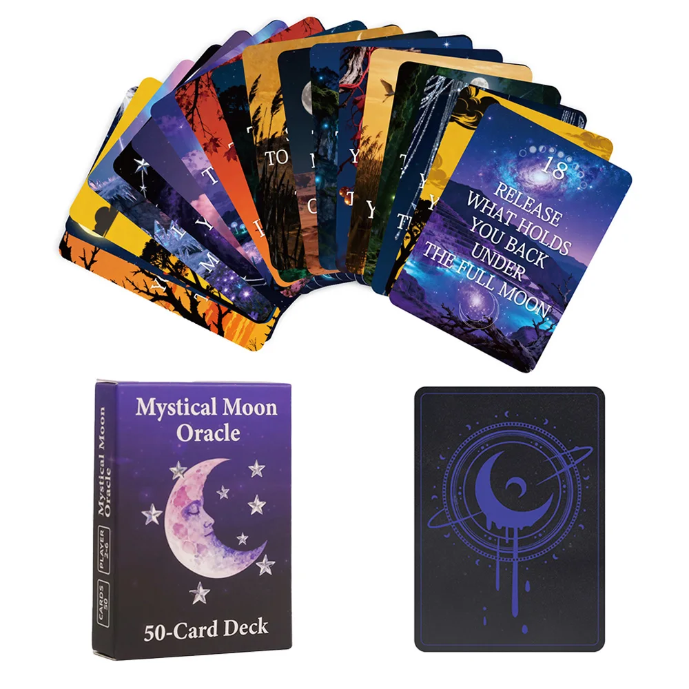 

Mystical Moon Oracle Cards 50-Card Deck Moon Phase Divination Tarot Cards for Beginners and Experts Board Game Prophecy Cards