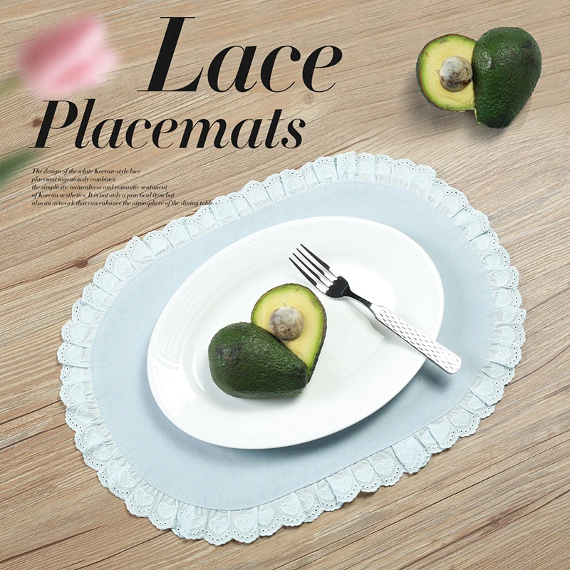 New European Solid Lace Tableware Mats Exquisite Oval Linen Insulation Pad for Hotel Restaurant Homestay Dining Table Decoration