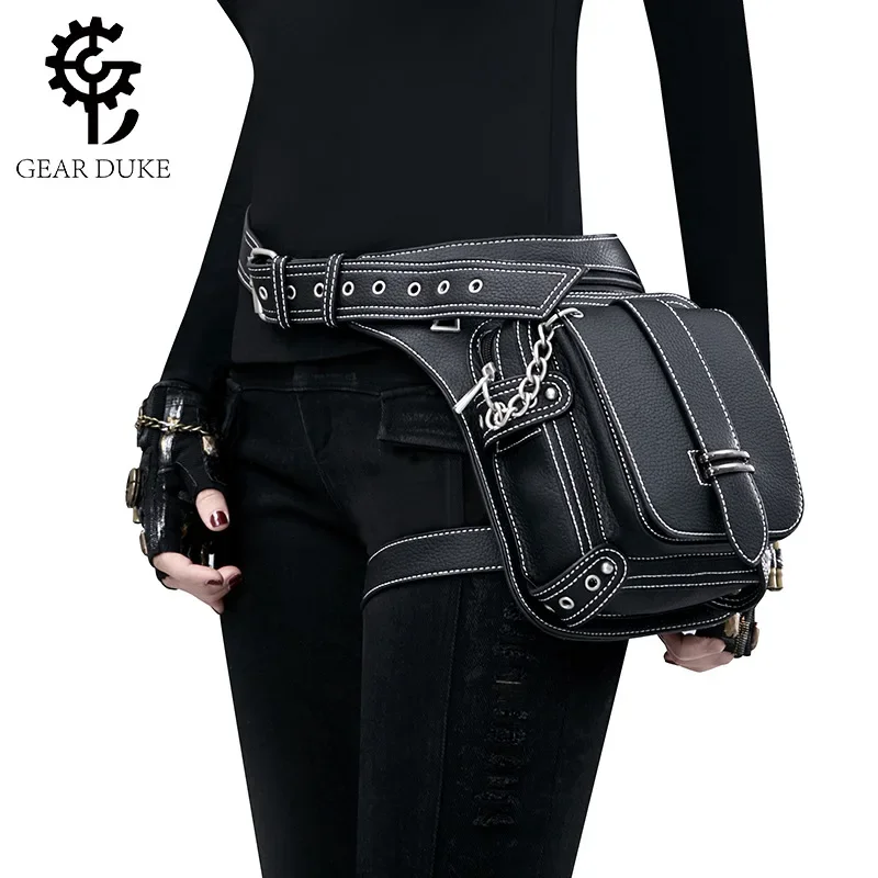 Cool Motorcycle Fanny Packs For Men Steam Punk Retro Pu Leather Waist Bag Waterproof Wear-resistant Shoulder Hip Sack Women Bag