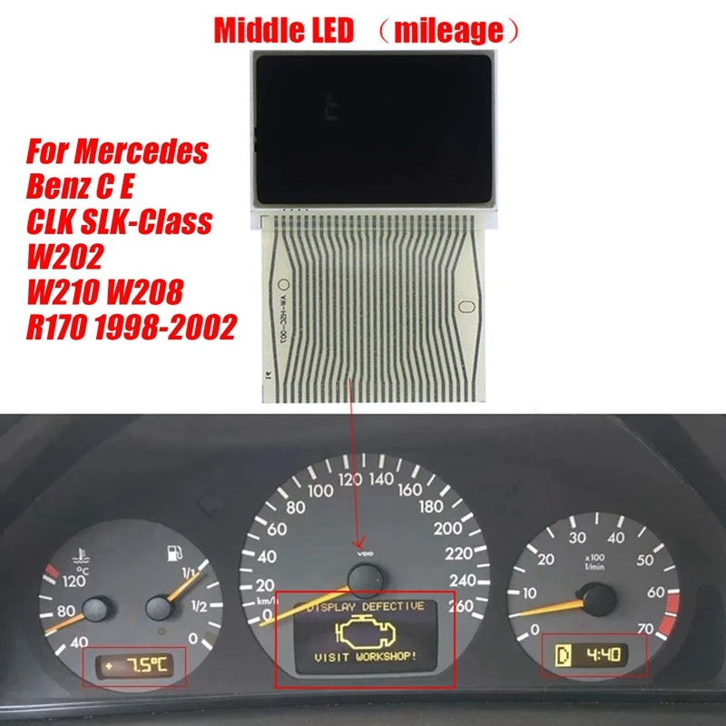 Car Dashboard Middle LCD Display Screen For Mercedes Benz W202 W210 W208 R170 1998-2002 Parts Speedometer Pixel Repair Screen