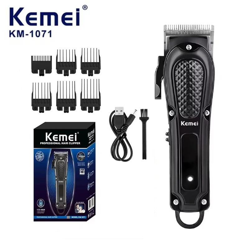 Kemei KM-1071 Electric Hair Clipper UBS Rechargeable Cordless Beard Trimmer Men Powerful Electric Hair Clipper Trimming Tool