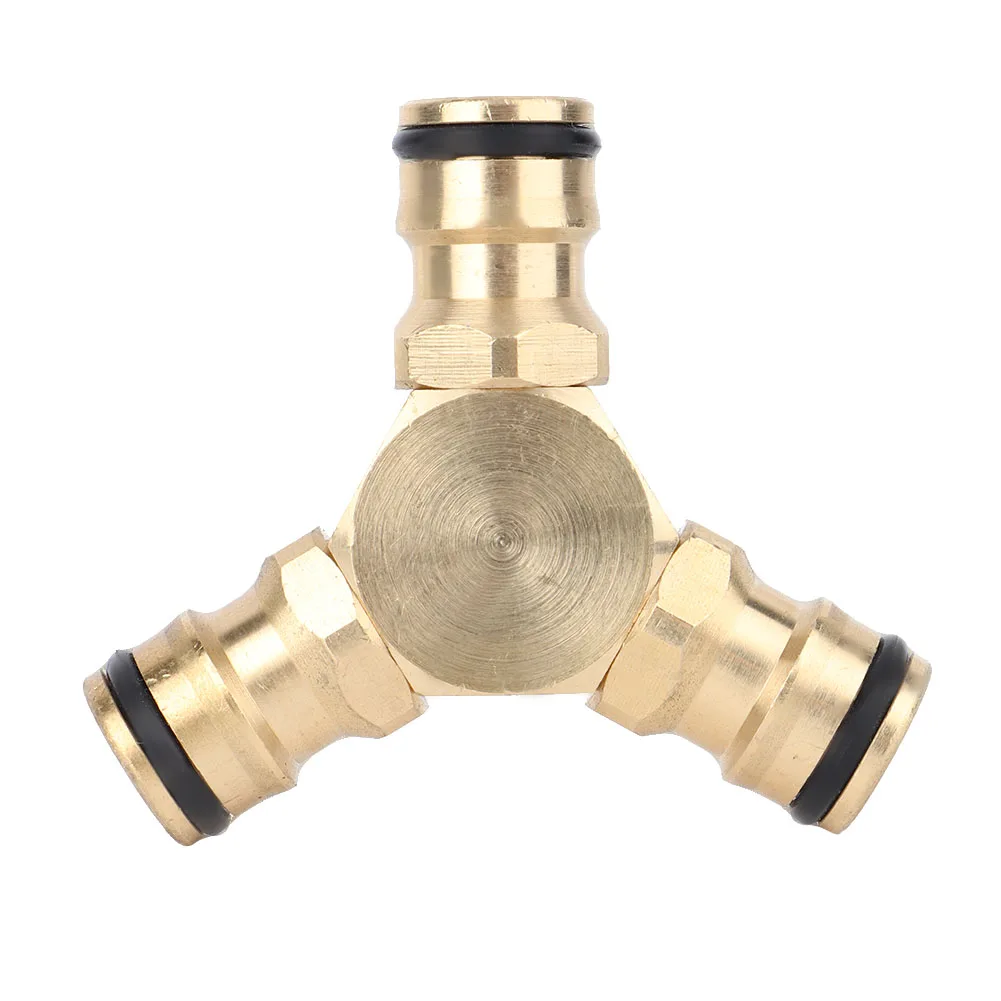 Solid Brass Quick Connect Garden Hose Tee Connector, 3-Way Water Pipe Splitter Adapter, Rustproof Brass Hose Fitting Coupler