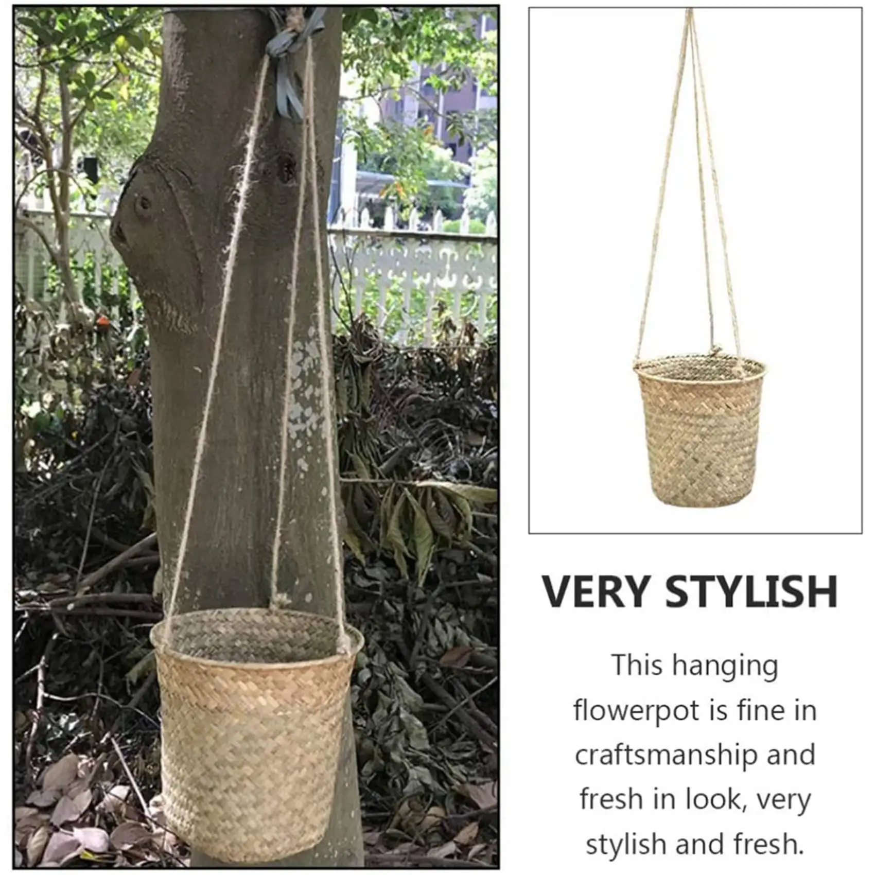 AT63-6-Piece Hand-Woven Storage Basket Wicker Hanging Flower Pot Basket Plant Basket Indoor And Outdoor Flower Container