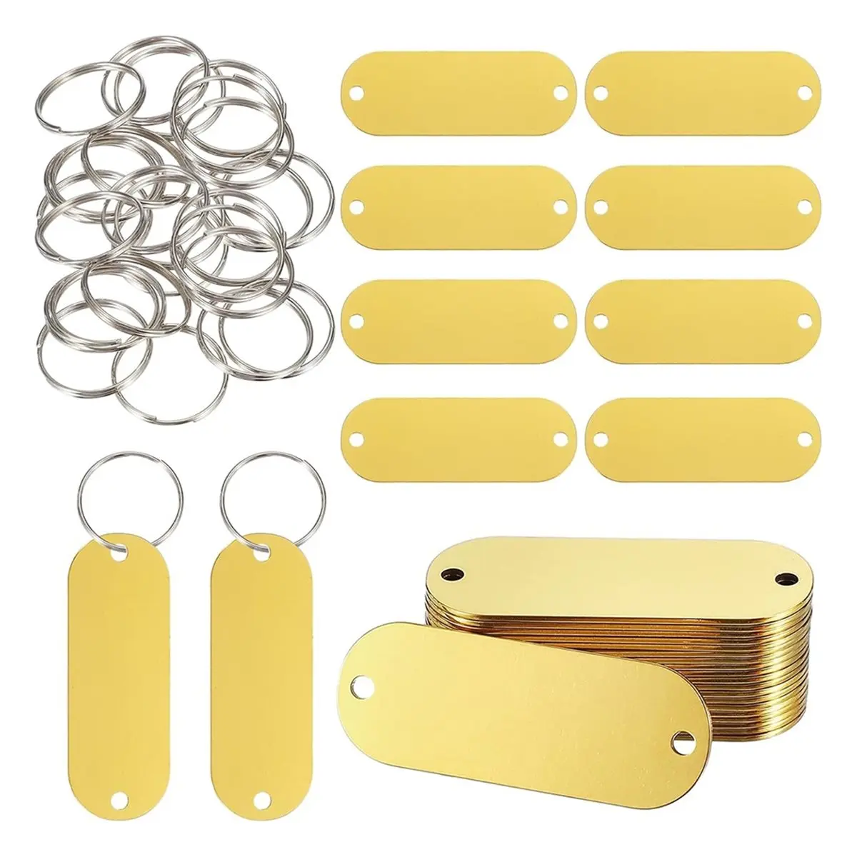 AB09 30 Pcs Stainless Steel Metal Stamping Blanks, 2-Inch Tags with Keyrings for Engraving
