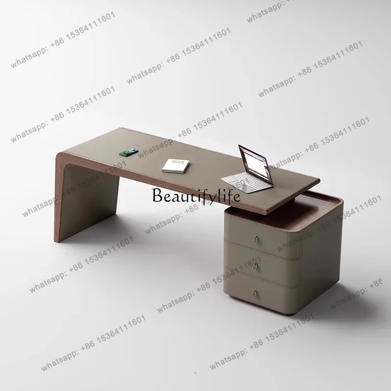 

13Седельный кожаный стол в стиле ретро, высококачественный дизайнерский современный простой офисный стол из массива дерева