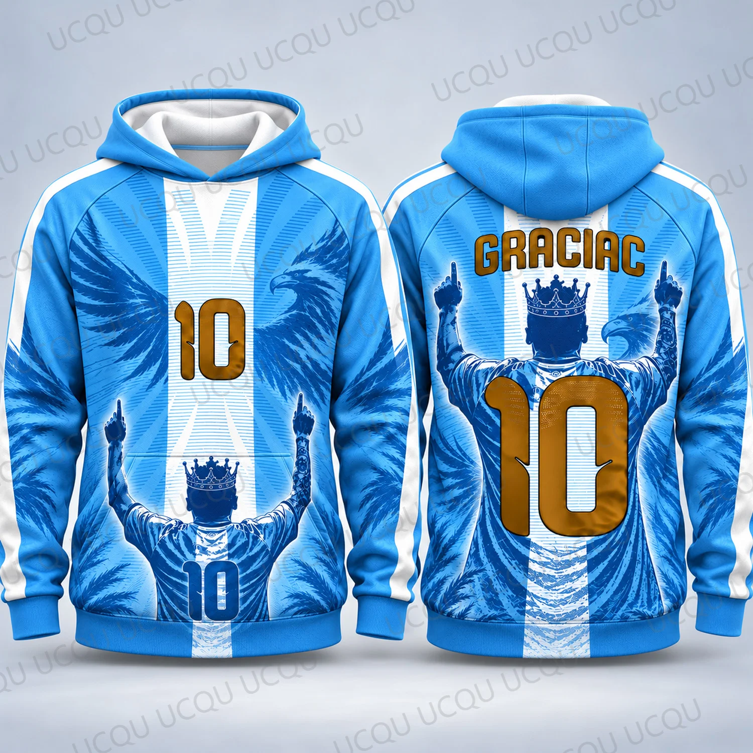 2026 Gracias 10 Crown Eagle Hoodie Blue White Gold Football Fan Sweatshirt Men Women Pullover Streetwear Gift