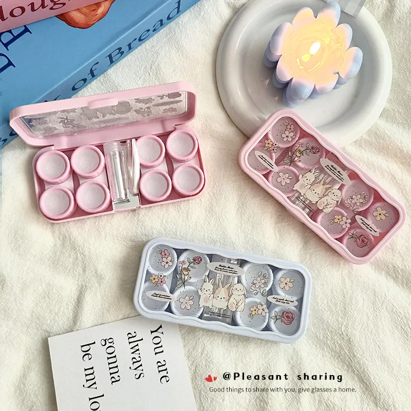 Multi-slot Contact Lens Case Portable 3-Layer Mirror Case for Cosmetic Lenses Colorful Pupil Case Organizer Travel Accessories