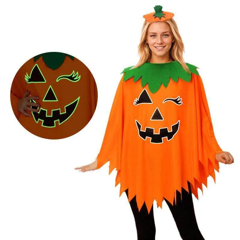 Conjunto de capa de calabaza de Halloween, accesorios de disfraz para adultos y niños, diseño naranja y amarillo para fiestas y actuaciones