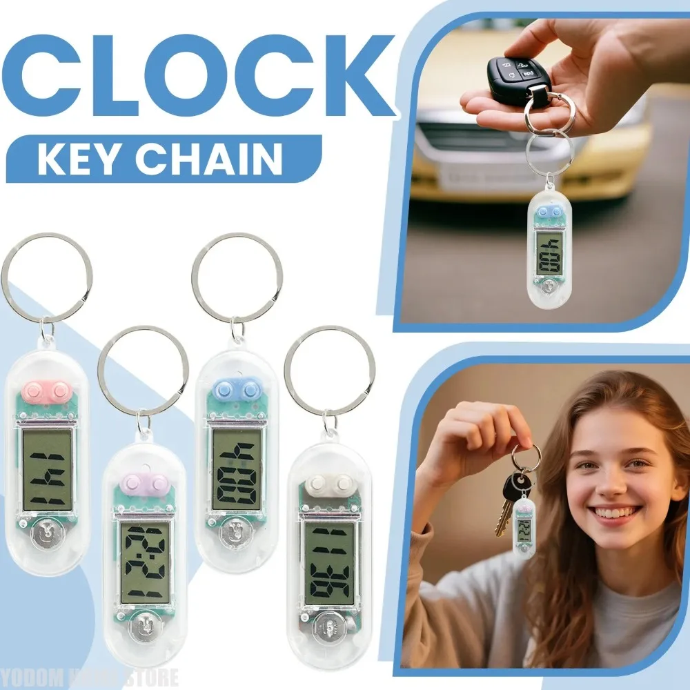 4Pcs Silent Electronic Keychain Clock Mini Pocket Watch Pendant Car Key Ring Ornament Small Desktop Timepiece Key Parts