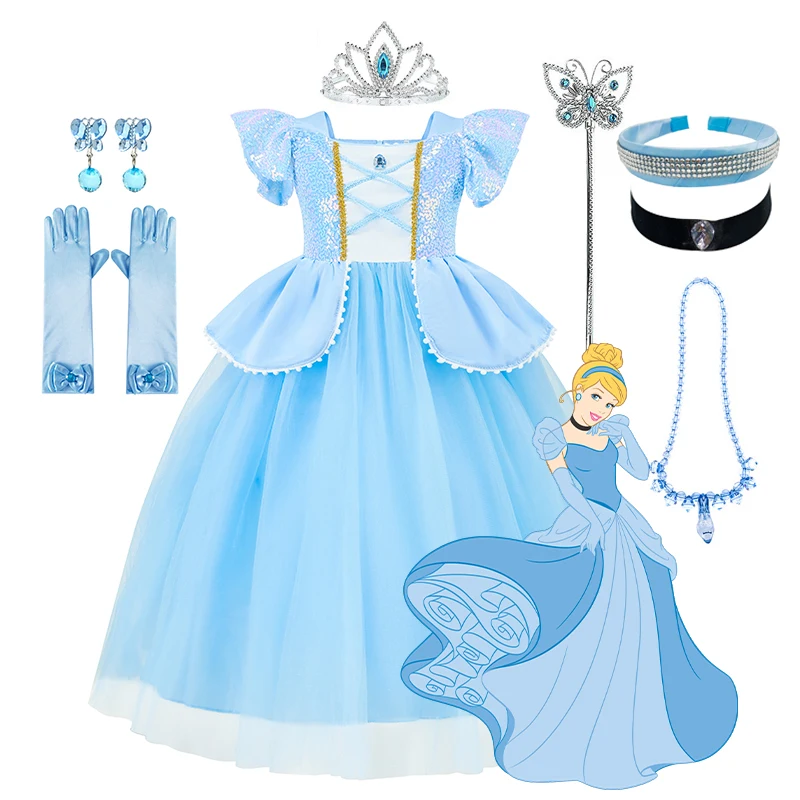 Disfraz de Cenicienta de Disney para niñas, vestido de encaje de lujo, fiesta de cumpleaños, princesa, cuento de hadas, vestido de baile Grace, ropa de mariposa