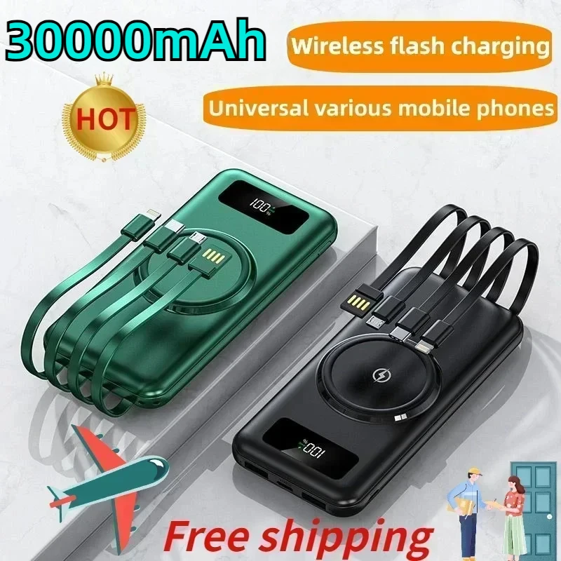 

20000 MAh Large Capacity Wireless Power Bank, Fast Charging Apple Android Universal Built-in 4Cables Mobile Power Supply