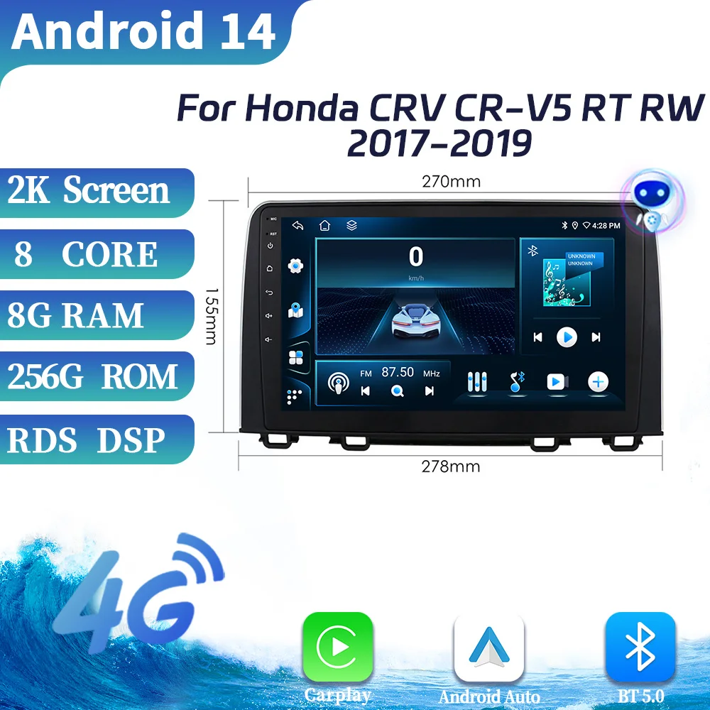 

For Honda CRV CR-V 5 RT RW 2017-2019 Android OS Car Radio Multimedia Center GPS Navigation Wireless Carplay Touch Screen Stereo