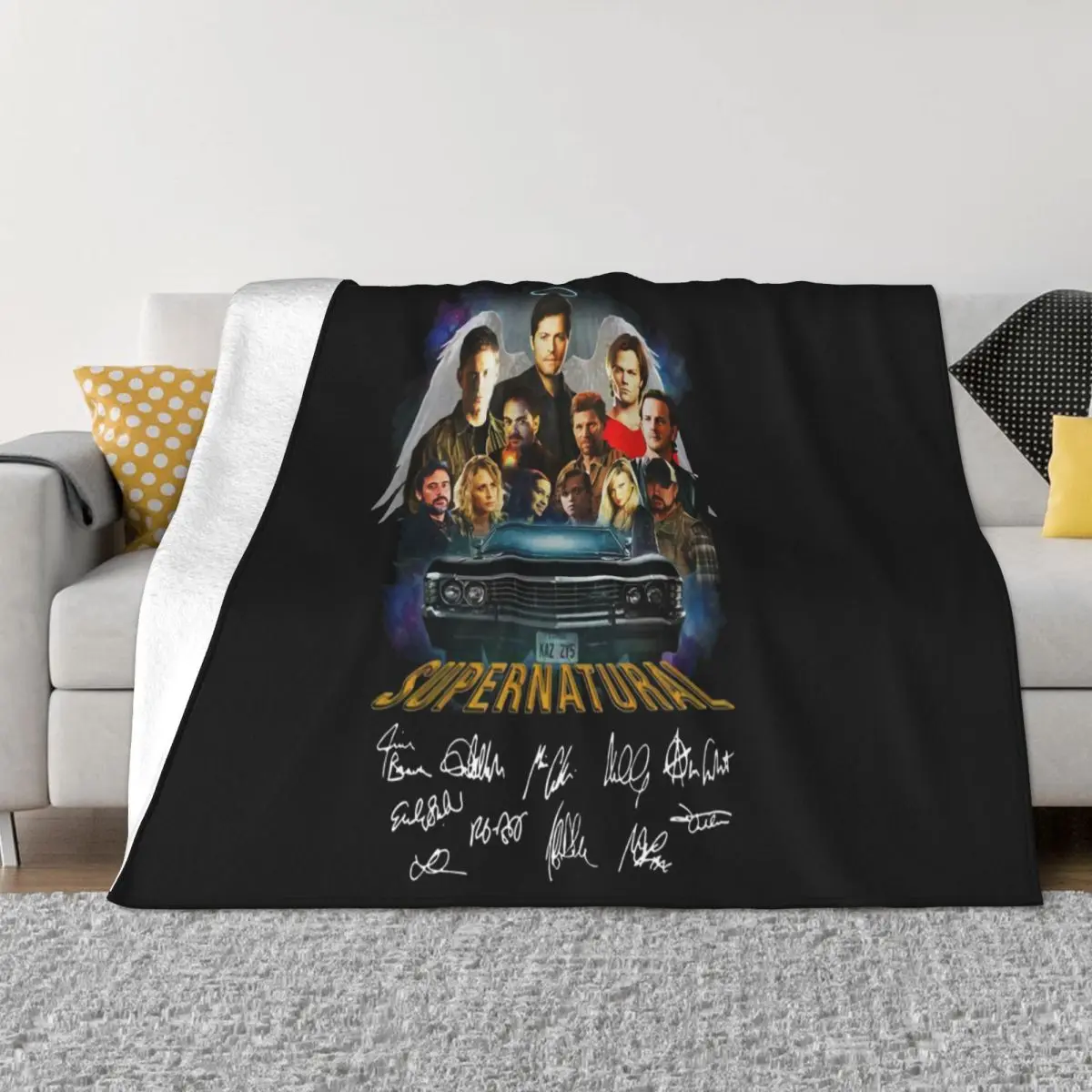 Supernatural Seasons Sign Black Farmhouse Better Cartoon Character Logo Unique Hip-Hop Loose Throw Blanket