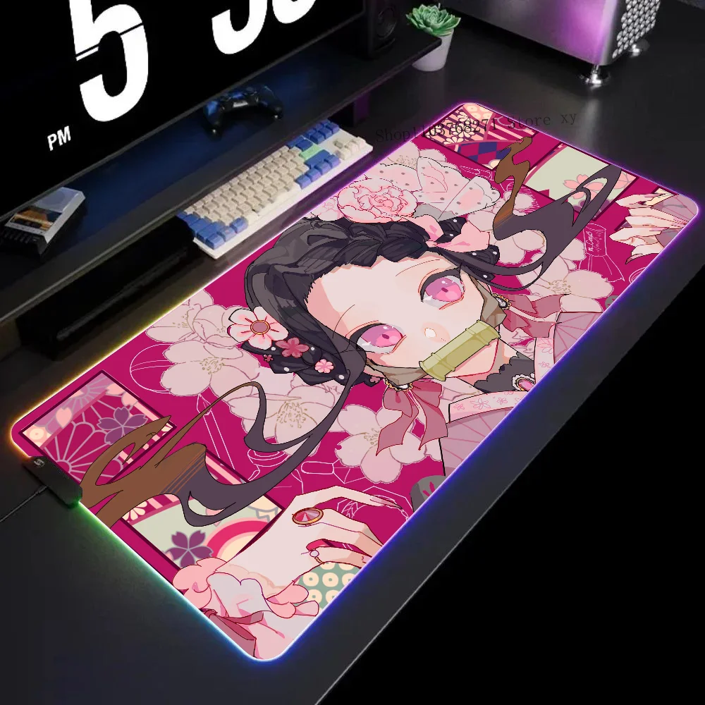 Kimetsu No Yaiba Kamado Nezuko Anime Mousepad XXL RGB Gaming Mouse Pads HD Black Gamer Accessories Large LED