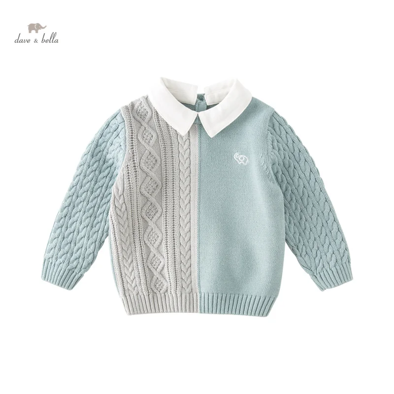 Dave Bella Autumn Boys Baby Children Top Knitted Sweater Pullover Fashion Casual Cotton Gentle Academic-Style DB4237136