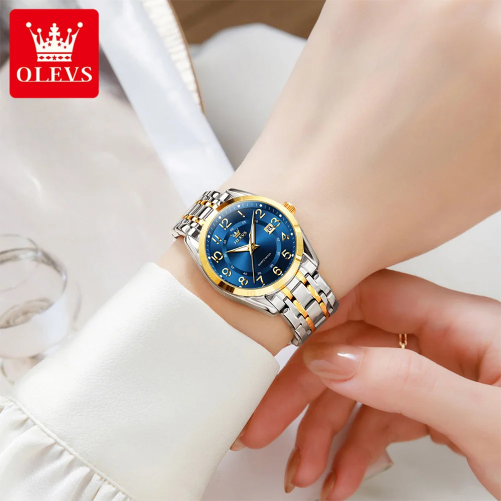 OLEVS Brand Luxury Quartz Watch for Women Stainless Steel Waterproof Lumious Calendar Elegant Ladies Original Wristwatches Women