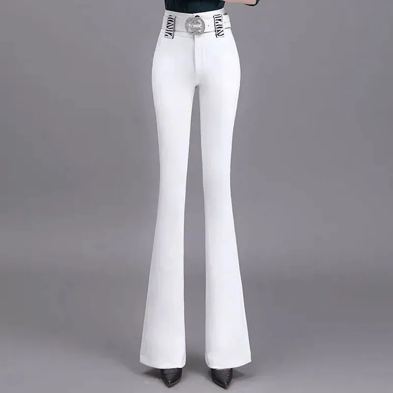 New Fashion Women Pants Summer Korean Version High Waist Drape White Micro Trumpet Pants Thin Slim Fit Wild Female Suit Pants