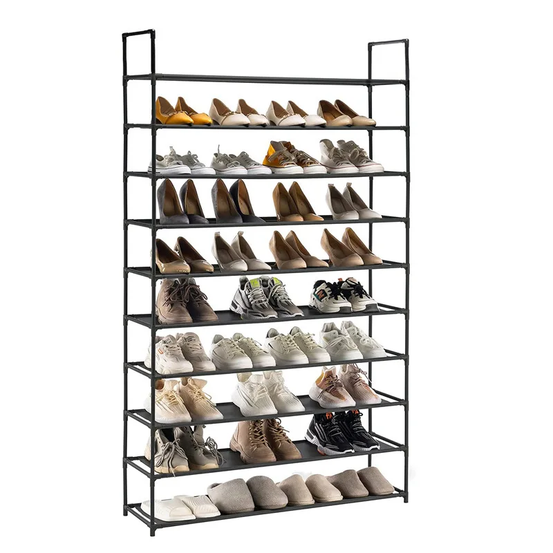 Étagère de rangement pour chaussures en métal noir, étagère à chaussures T1 à montage facile, armoire à chaussures d\'entrée peu encombrante, support