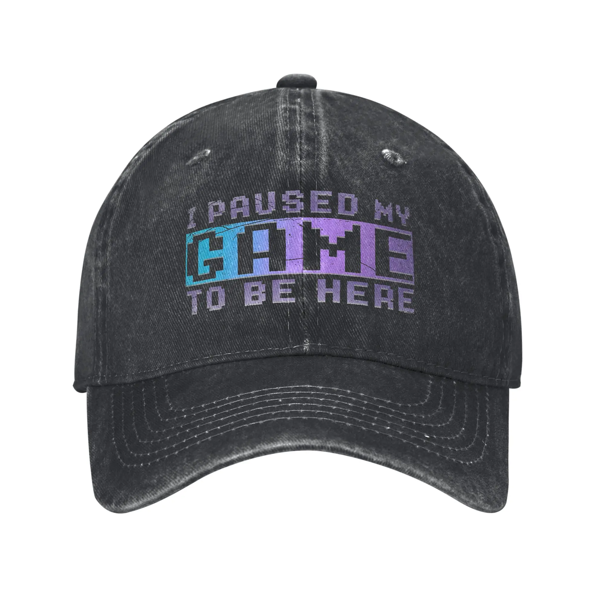 Unisex I Paused My Game To Be Here Printed Hat Vintage Distressed Denim  Baseball Cap Adjustable