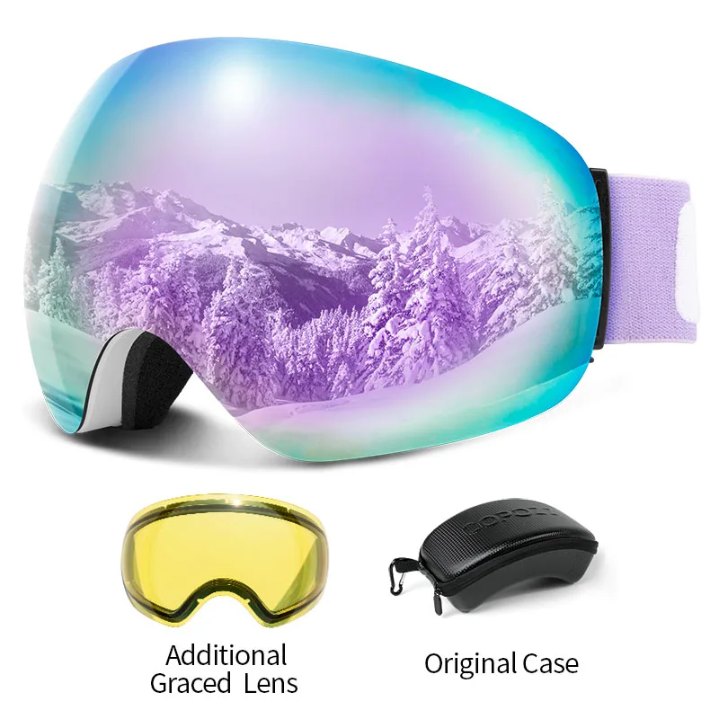 COPOZZ Men Women Ski Goggles UV400 Protection Outdoor Sports Anti-Fog Snow Glasses Snowboard Skiing Eyewear with Night Lens Case