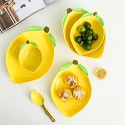 European Lemon Shape Dinner Plate Creative Cute Sauce Dish Ceramic Kitchen Tableware Dessert Breakfast Plate Rice Soup Bowl