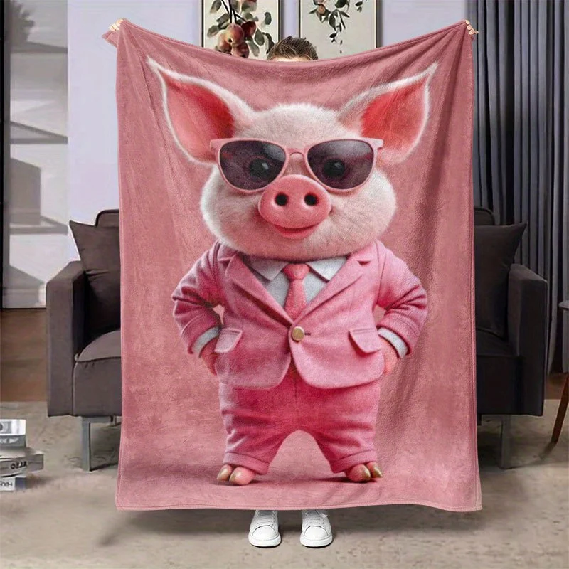 Fashion Pig Glam Blanket Reversible Flannel Throw for Whimsical Style AllSeason Comfort Playful Charm Gift