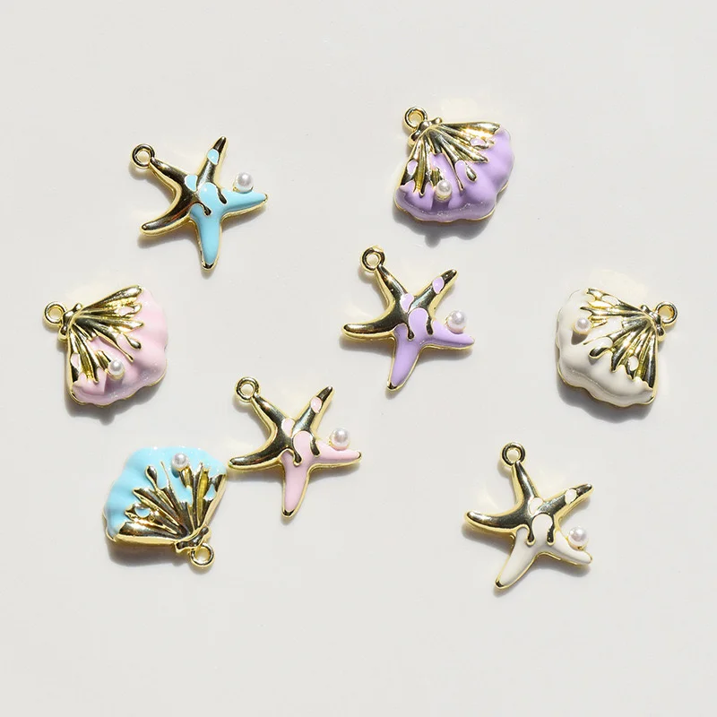 Free shipping 50pcs/lot alloy drop oil cartoon Sea Star Shell shape metal floating locket charms diy jewelry accessory