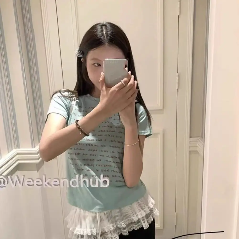 Rok Mini Renda Balletcore Fashion Gaya Korea Y2k Rok Ruffle Pinggang Tinggi Pendek Wanita