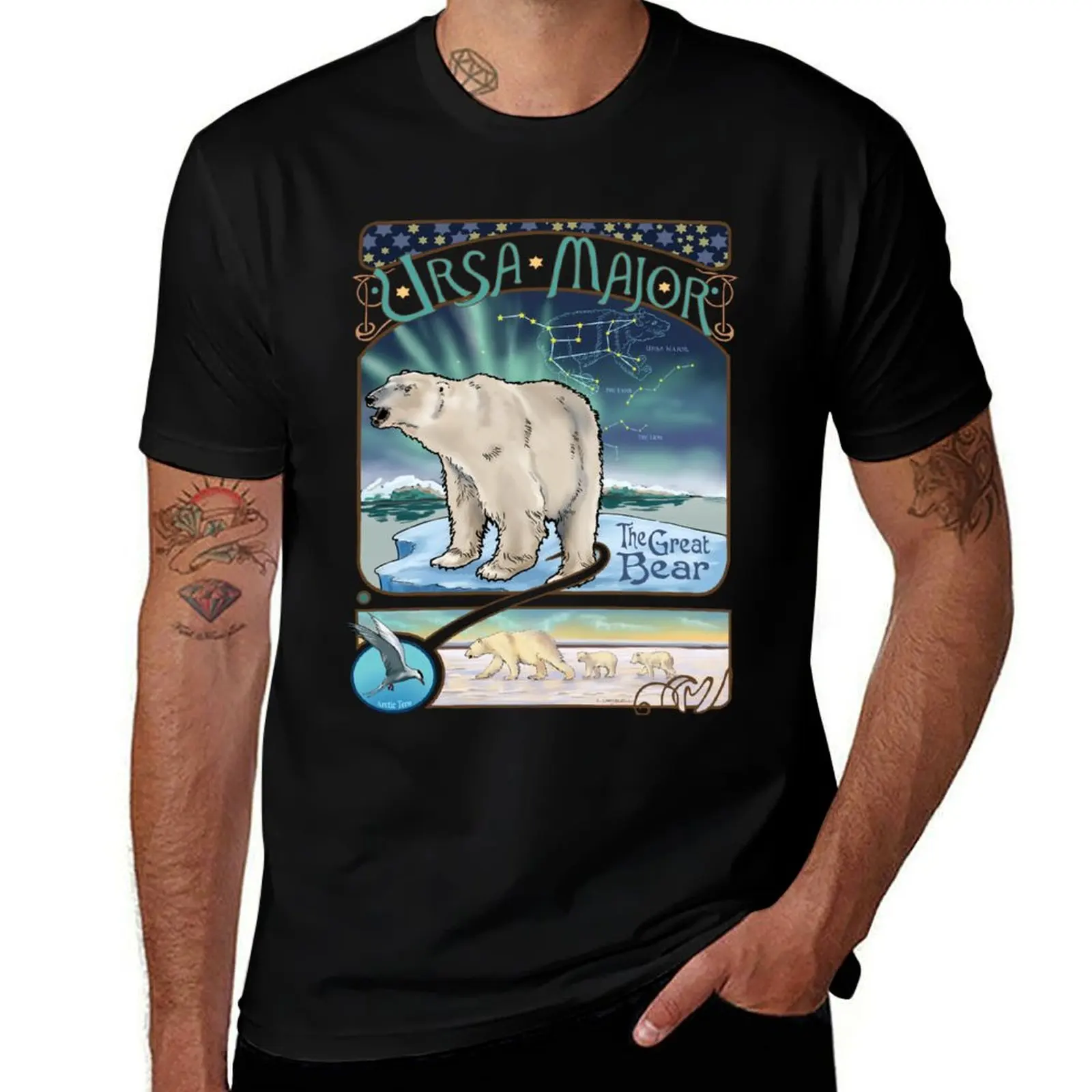 Polar Bear Ursa Major Constellation with Northern Lights T-Shirt Running Gym Short Sleeve Sports Tee